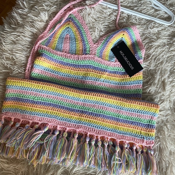 DOLLS KILL CROCHET RAINBOW HALTER MIDI DRESS - Picture 4 of 4
